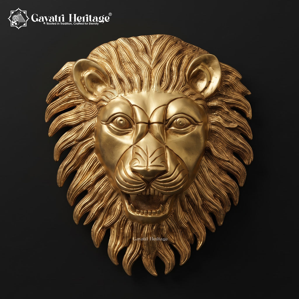 Brass Lion Face Wall Art | Roaring Lion Head Sculpture | Luxury Home Entryway Decor