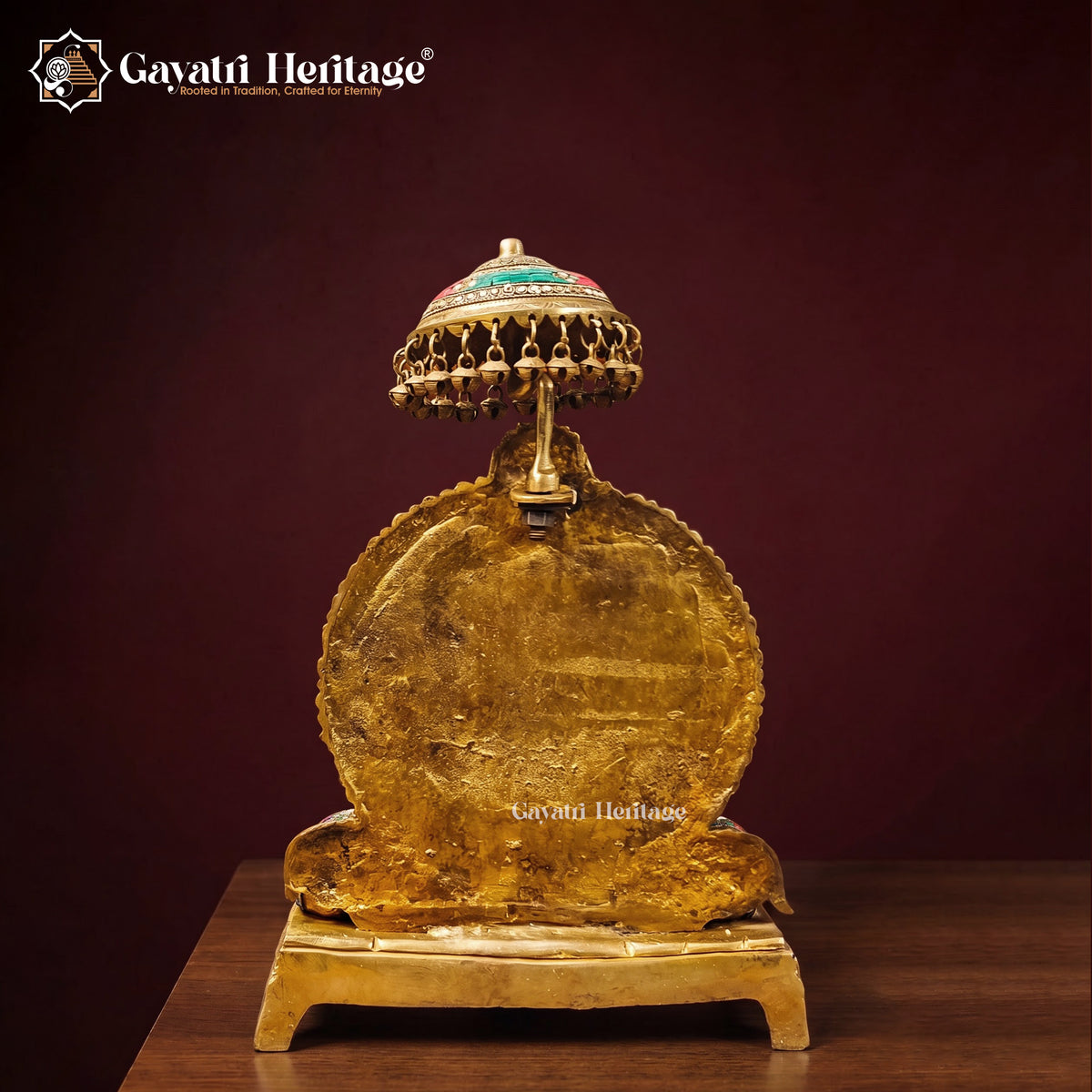 Brass Ganesh Statue Sitting on Sofa with Umbrella | Stone Studded Ganpati Idol