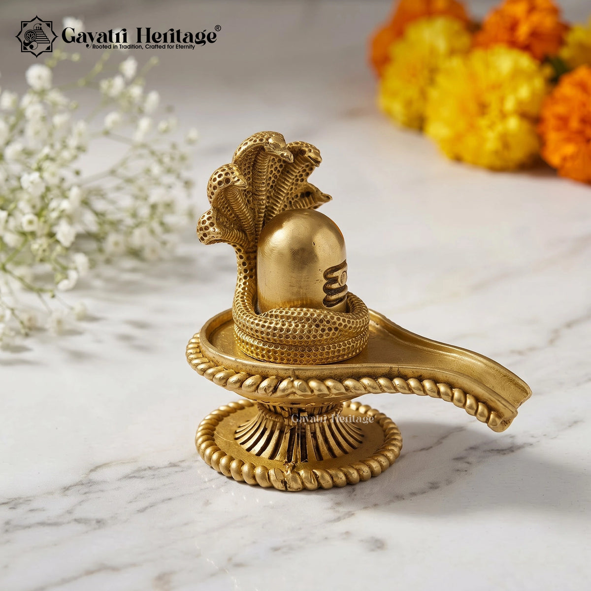 Brass 3D Shivling with Naga Snake | Handcrafted Shiva Lingam Idol | Hindu Pooja & Home Mandir Decor | Spiritual Gift