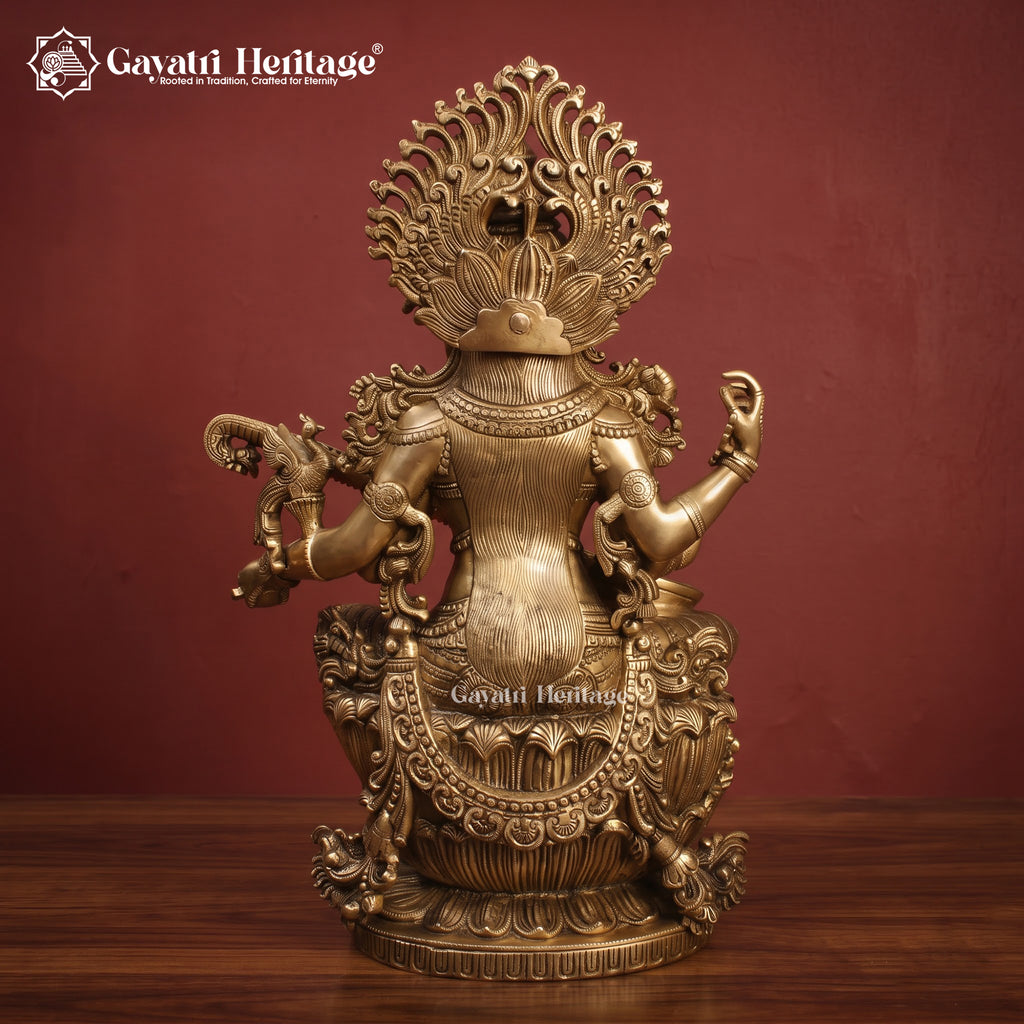 Brass Saraswati Devi Statue | Seated Goddess of Knowledge with Veena Idol