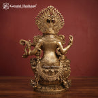 Brass Saraswati Devi Statue | Seated Goddess of Knowledge with Veena Idol