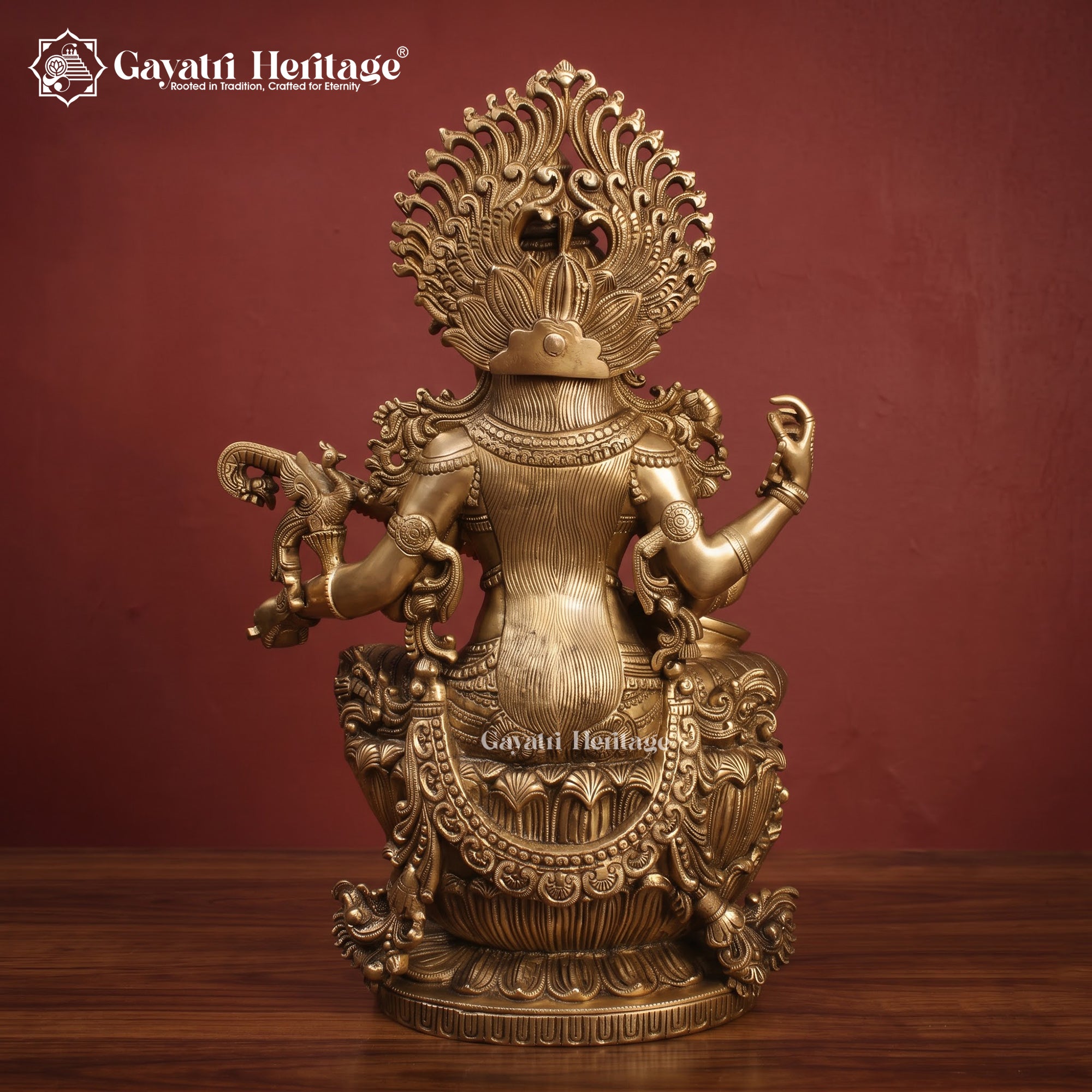 Brass Saraswati Devi Statue | Seated Goddess of Knowledge with Veena Idol
