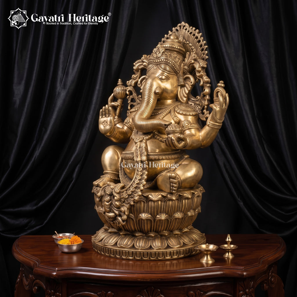 Brass Ganesha Statue | Intricately Carved Lord Ganesh Idol for Home & Temple