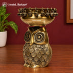 Brass Owl Urli with Bells – Handmade Lakshmi Owl Flower Bowl, Floating Candle & Diwali Decor