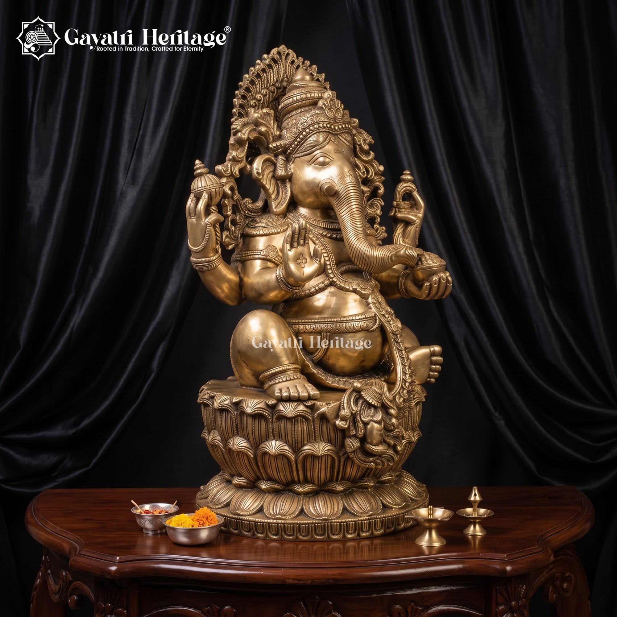 Brass Ganesha Statue | Intricately Carved Lord Ganesh Idol for Home & Temple