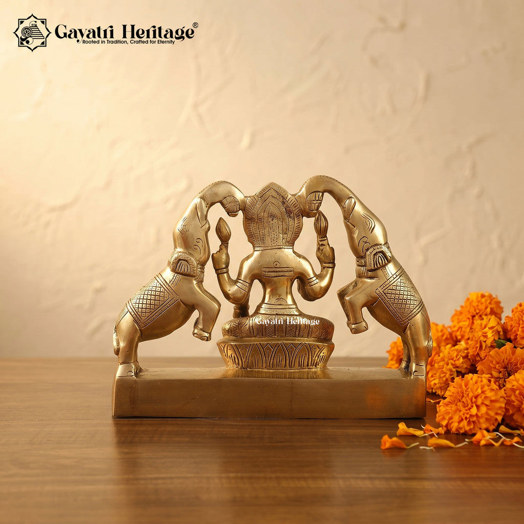 Pure Brass Gajalakshmi Idol with Elephants – Goddess Lakshmi Statue | Gayatri Heritage