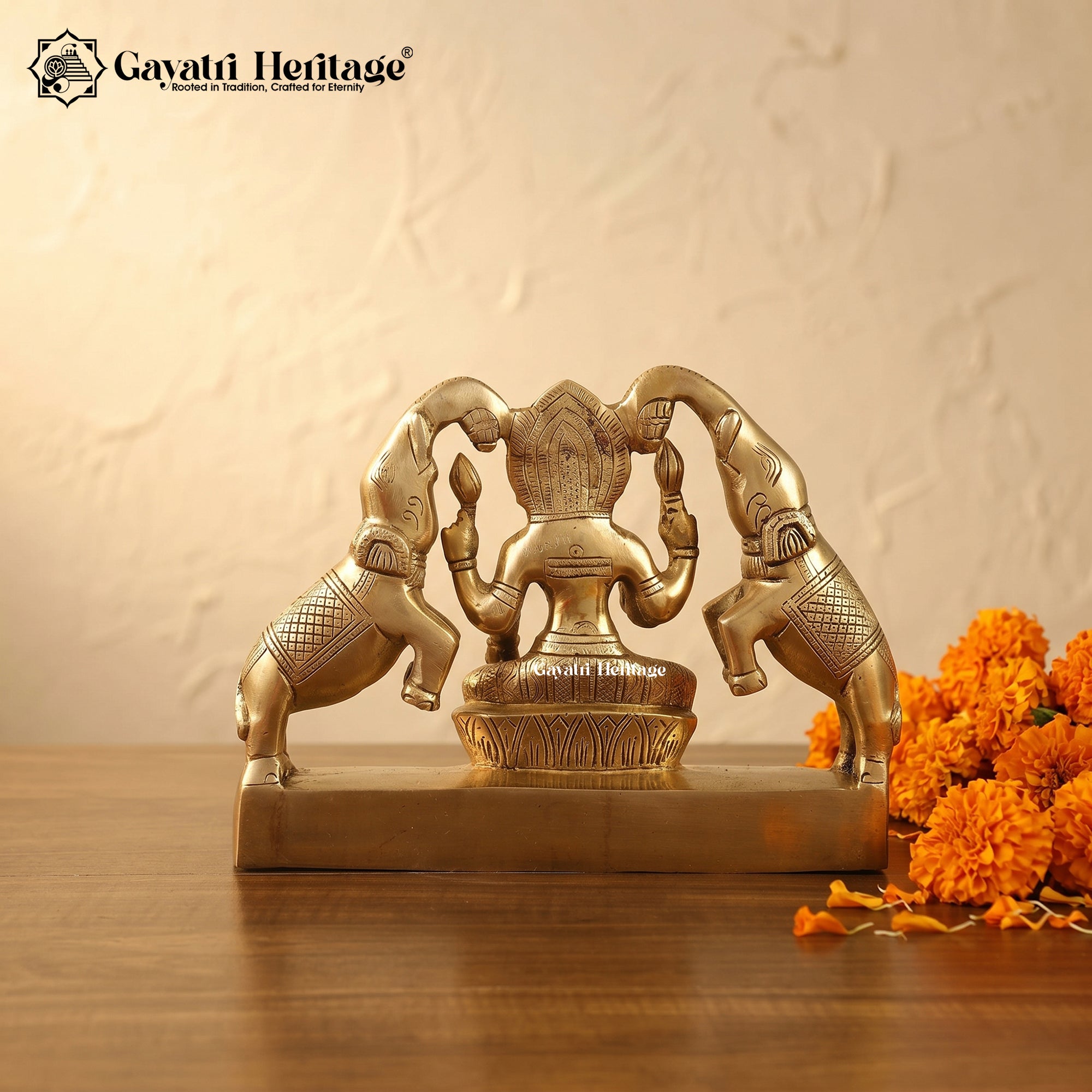 Pure Brass Gajalakshmi Idol with Elephants – Goddess Lakshmi Statue | Gayatri Heritage
