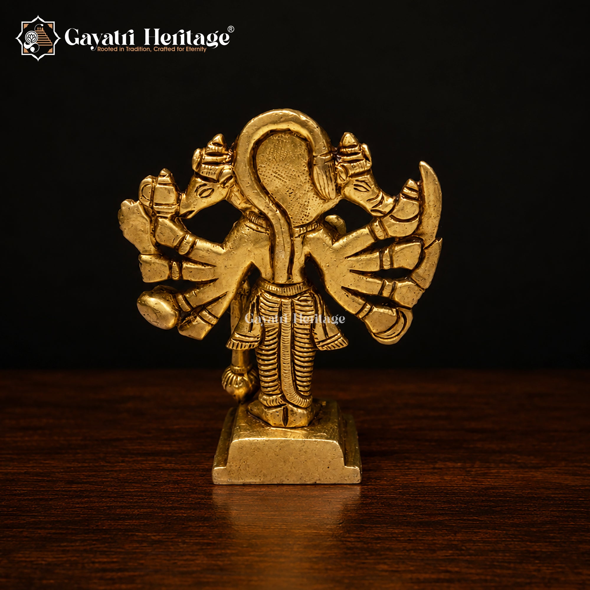 Solid Brass Panchmukhi Hanuman Idol | Five-Faced Standing Statue with Gada | Handcrafted Bajrangbali Murti | Hindu Pooja Room Decor