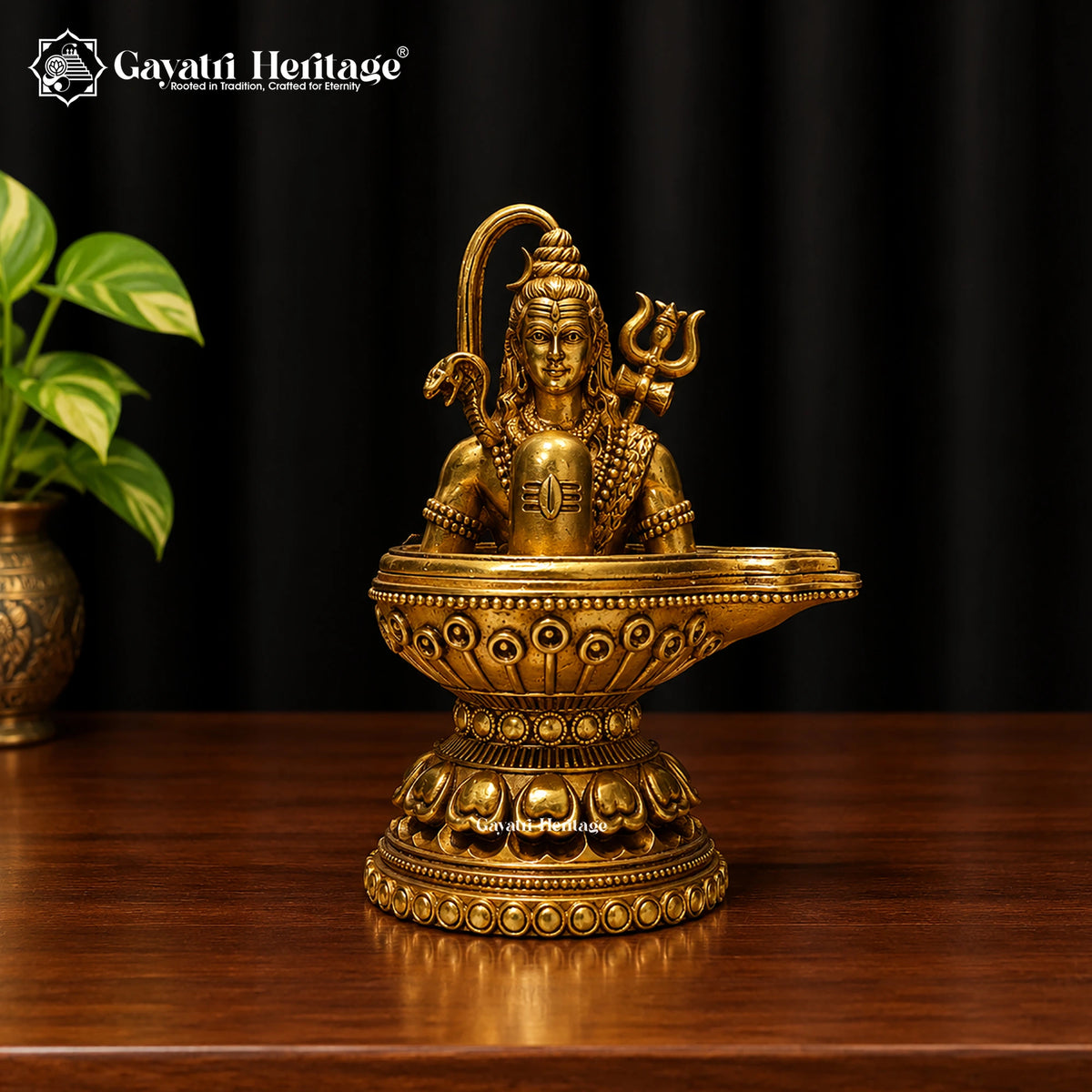 Brass Shiva Lingam Statue with Lord Shiva Idol, 5 inch, handcrafted by Gayatri Heritage