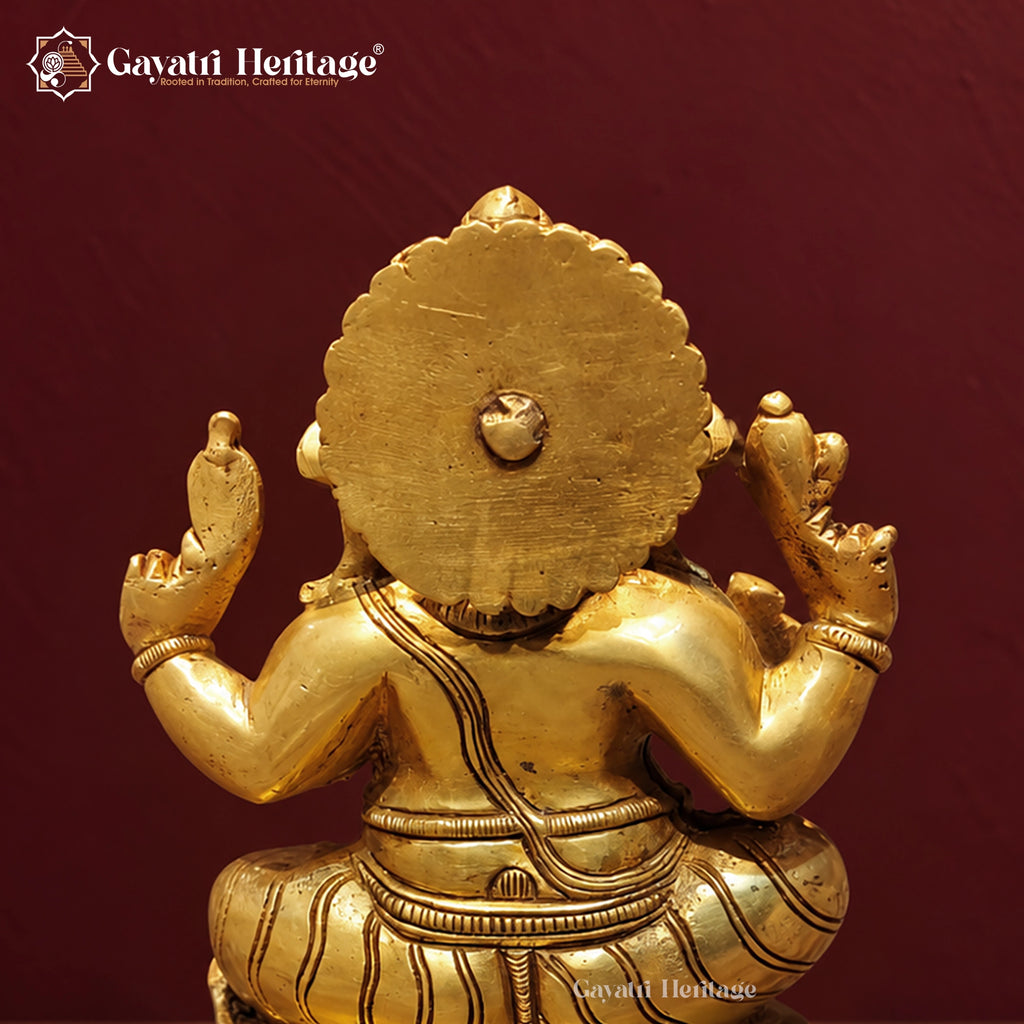 Brass Ganesha Statue on Lotus Base – Handcrafted Lord Ganesh Idol for Home Temple & Pooja Decor