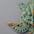 Handcrafted Brass Kirtimukha Wall Hanging | Verdigris Green Face of Glory Mask for Temple Door Decor