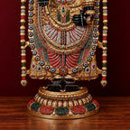 Large Brass Lord Venkateswara Statue | Tirupati Balaji Idol with Black Gold Finish and Colorful Stonework