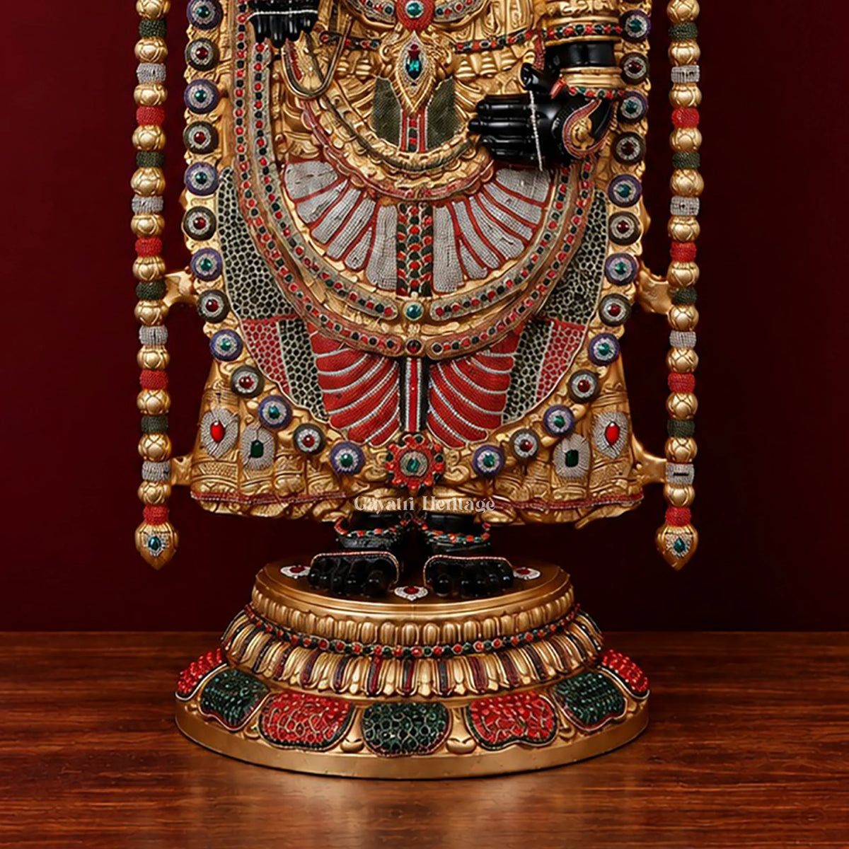 Large Brass Lord Venkateswara Statue | Tirupati Balaji Idol with Black Gold Finish and Colorful Stonework