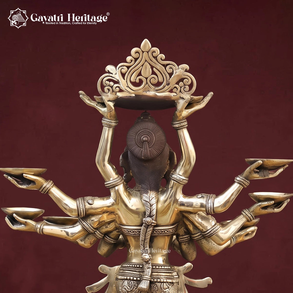 Brass Multi-Armed Deepalakshmi Diya Lamp Statue | Hand-Carved Goddess Figurine