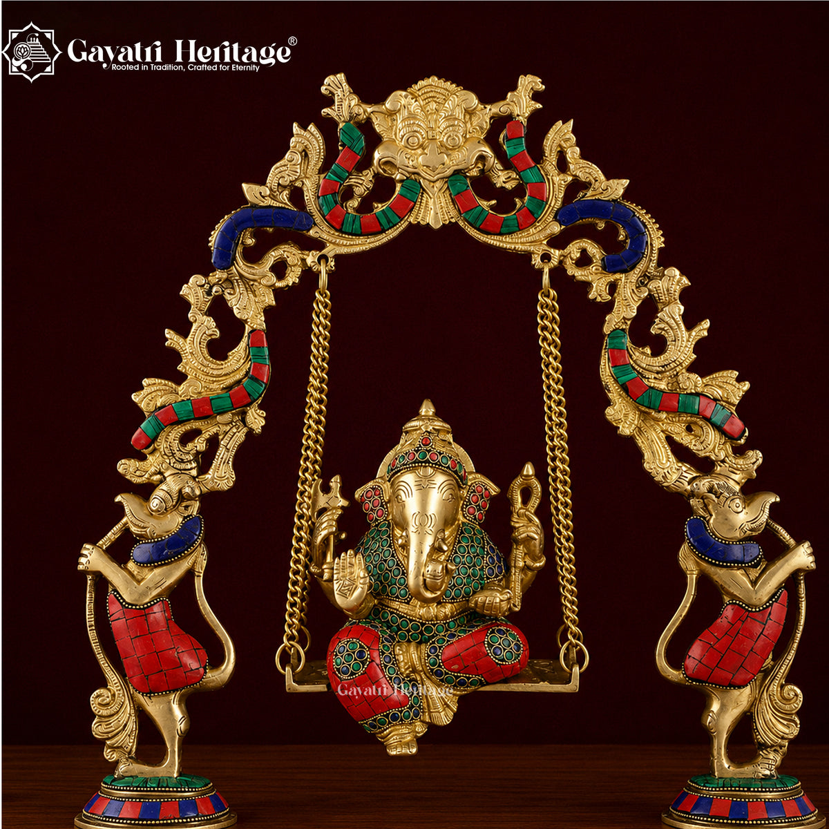 Brass Ganesha Jhula – Stonework Swing for Lord Ganesh | Gayatri Heritage