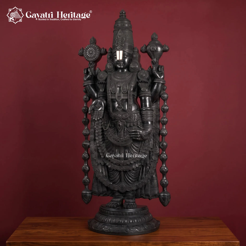 Black Brass Venkateswara Swamy Idol | Large Tirupati Balaji Statue for Temple