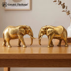Brass Wild Elephant Pair Statue | Traditional Indian Elephant Figurines | Luxury Home Decor, Living Room Tabletop & Office Display