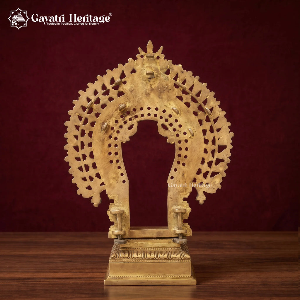 Brass Deity Throne with Kirtimukha Prabhavali | Temple Altar Seat (14 Inch)