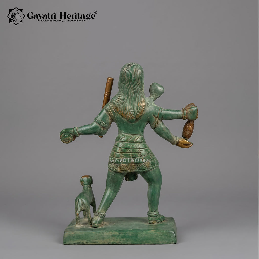 Brass Bhairaveshwara Swamy Statue with Dog | Antique Green & Gold Finish | Kaal Bhairav Idol