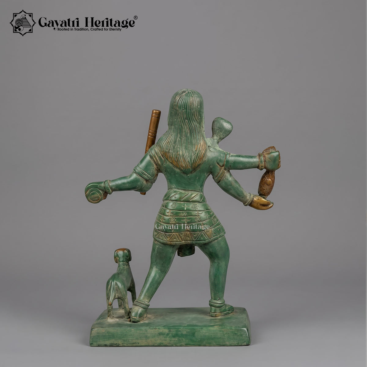 Brass Bhairaveshwara Swamy Statue with Dog | Antique Green & Gold Finish | Kaal Bhairav Idol