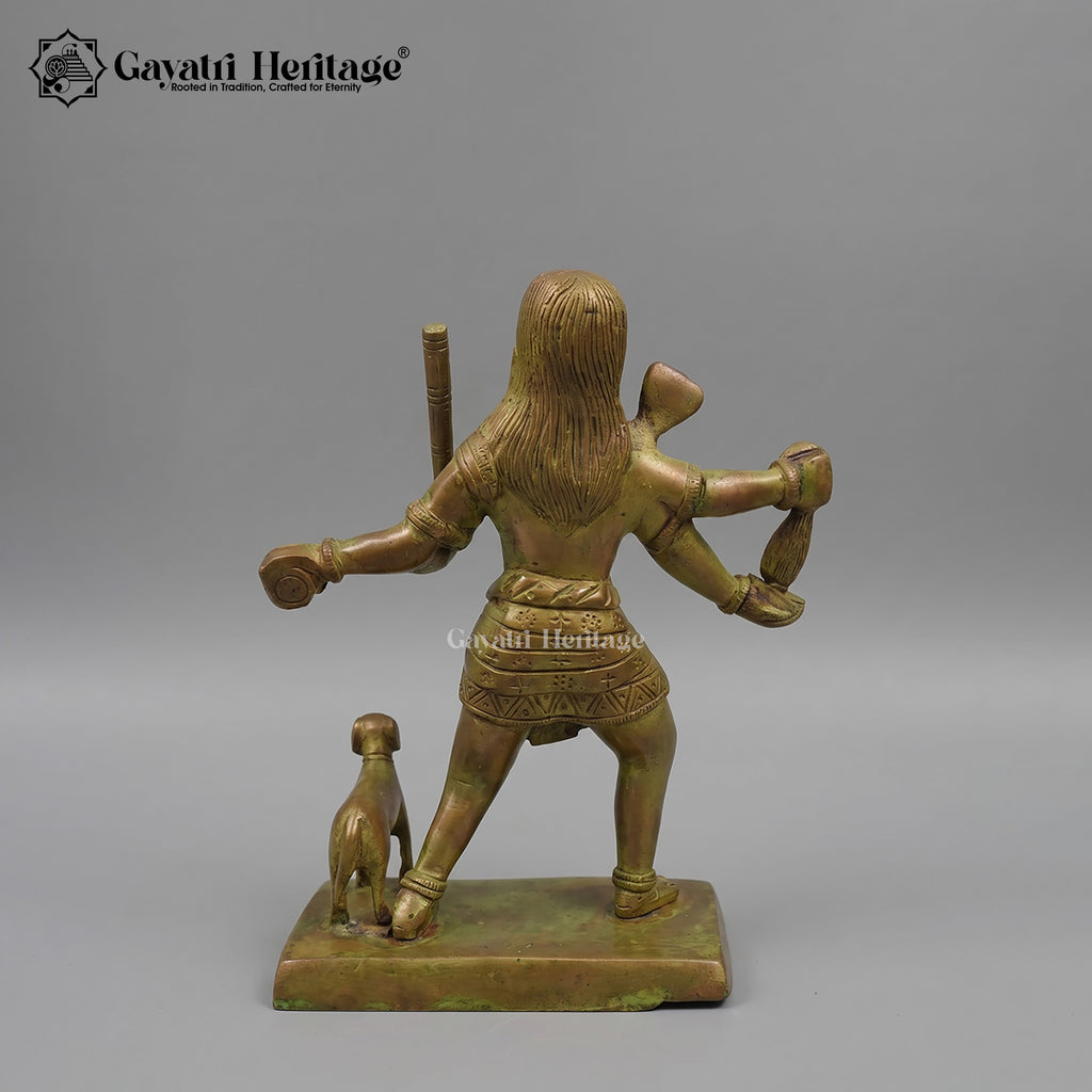 Brass Kaal Bhairav Statue with Dog | Antique Green Patina Finish | Handcrafted Lord Shiva Idol