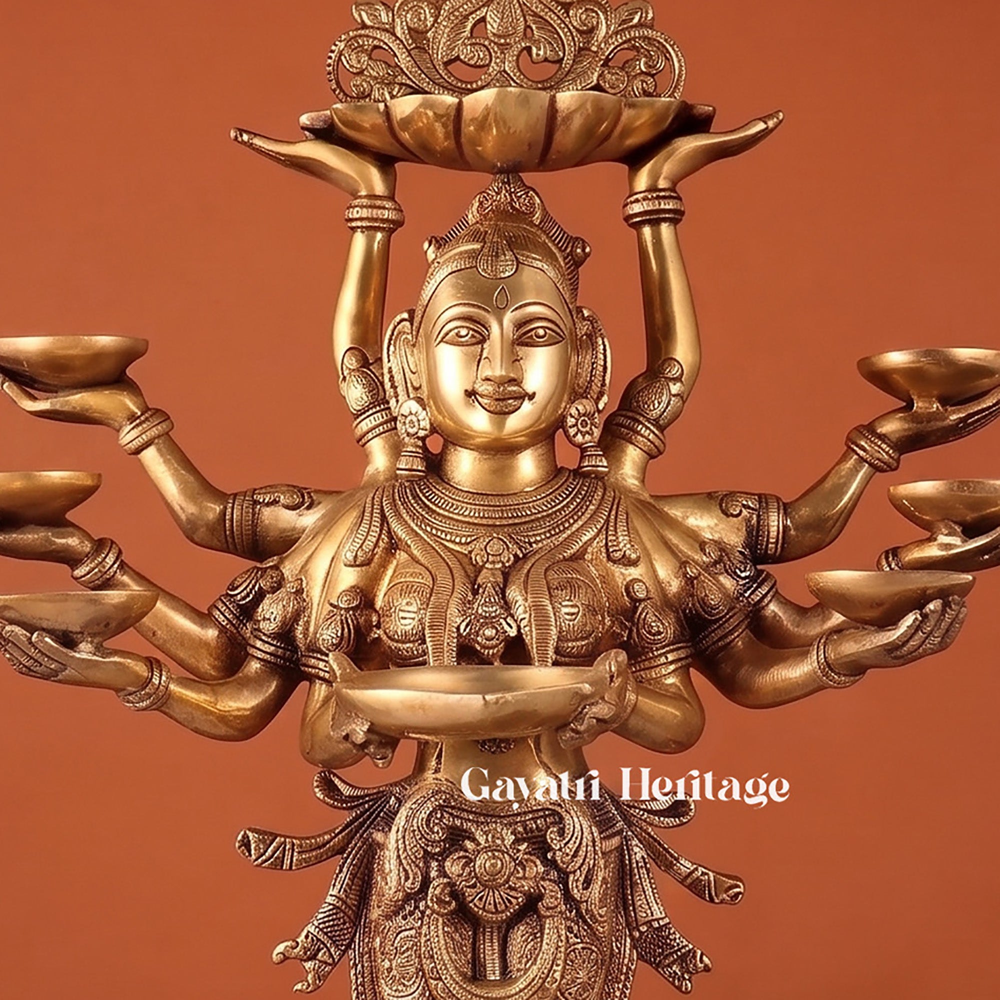 Brass Ten-Armed Deep Lady - Goddess Lamp  Decor | Gayatri Heritage