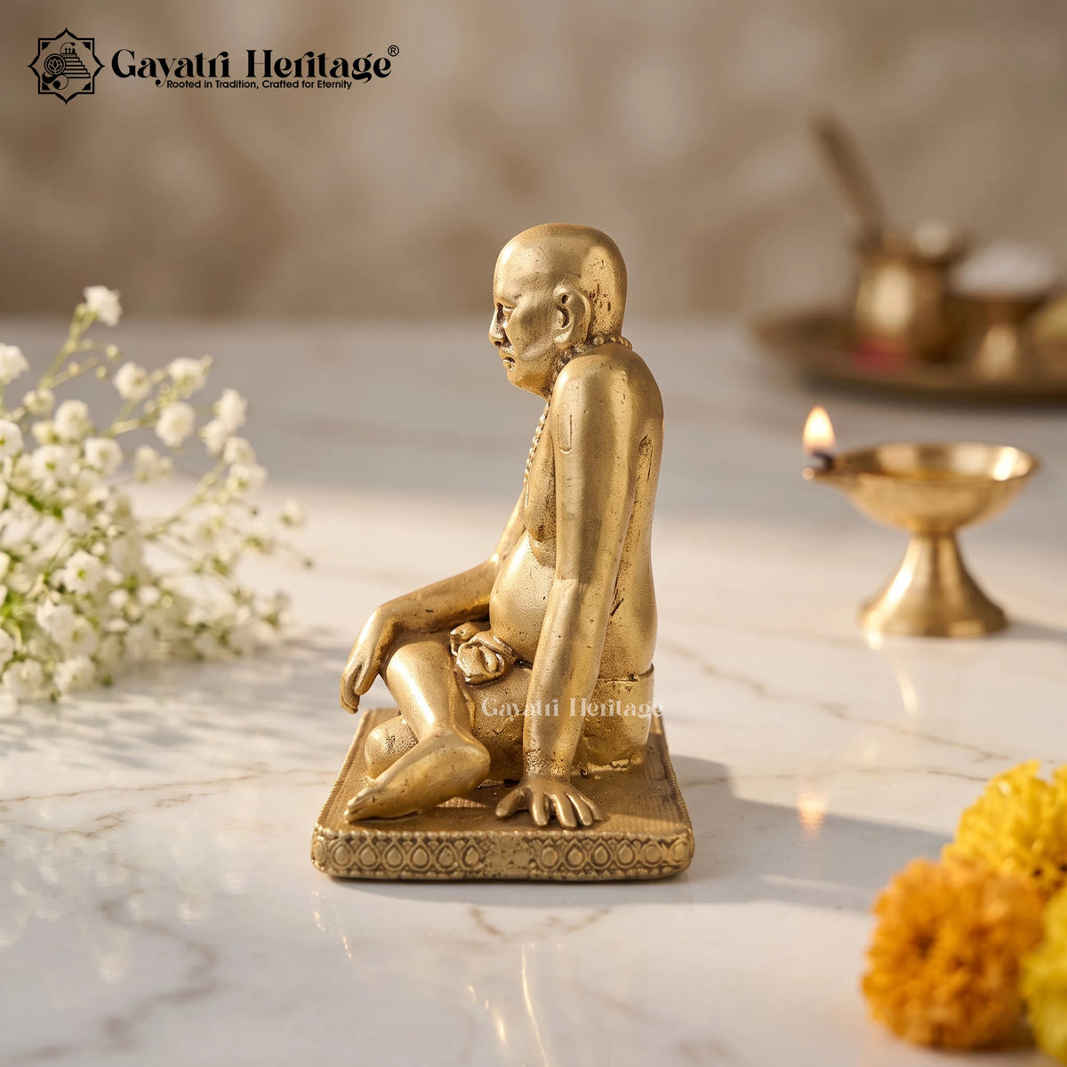 Brass Neem Karoli Baba Statue | Handcrafted Sitting Baba Murti | Spiritual Guru Idol | Meditation & Pooja Decor