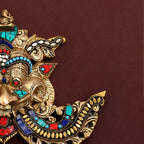Brass Kirtimukha Wall Hanging with Stone Inlay – Nazar Battu Mask, Vastu Entrance & Door Decor