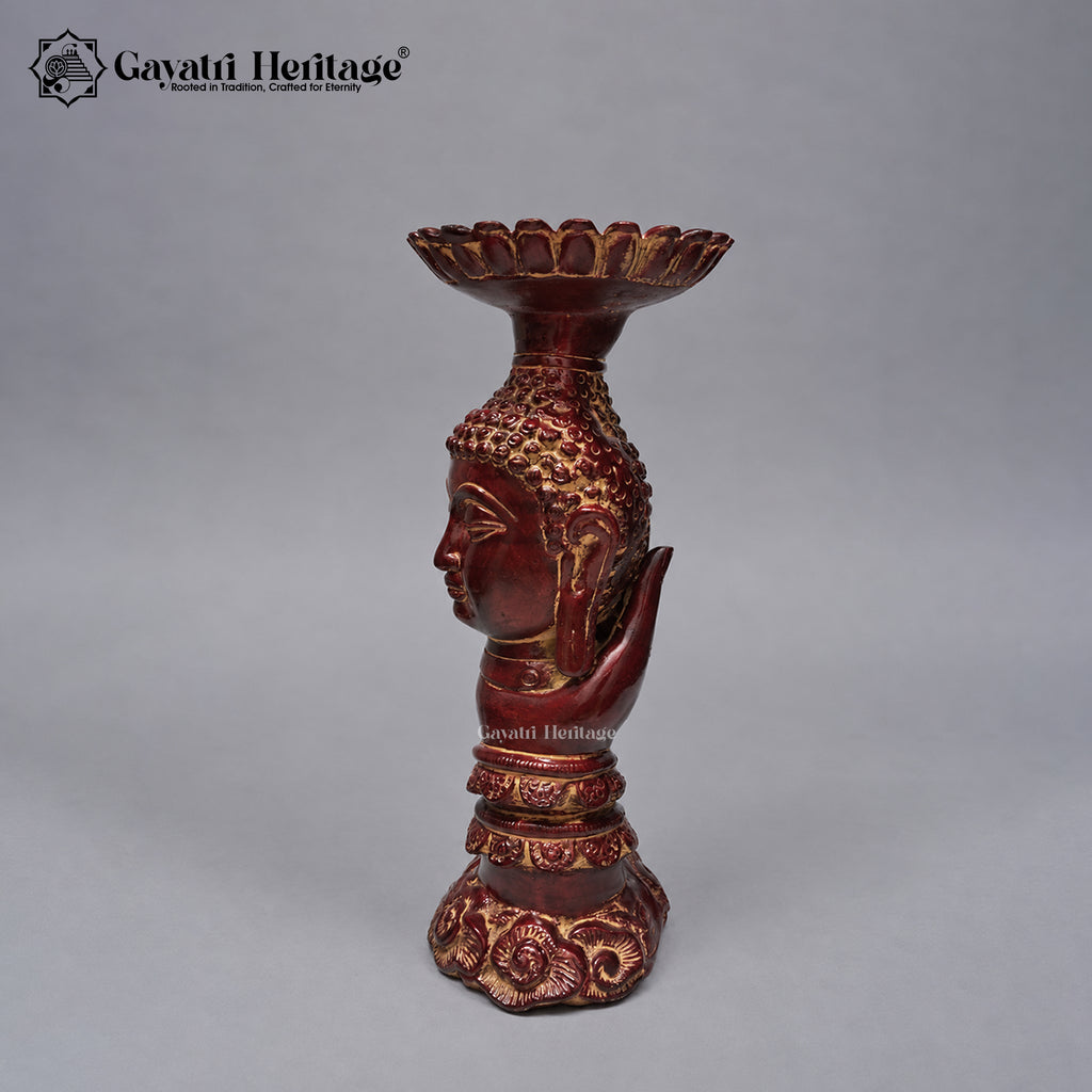 Brass Buddha Palm Candle Holder | Antique Red Finish | Handcrafted Buddha Statue for Home Decor