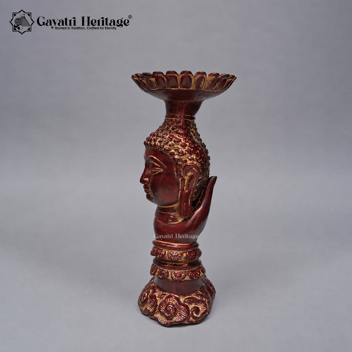 Brass Buddha Palm Candle Holder | Antique Red Finish | Handcrafted Buddha Statue for Home Decor