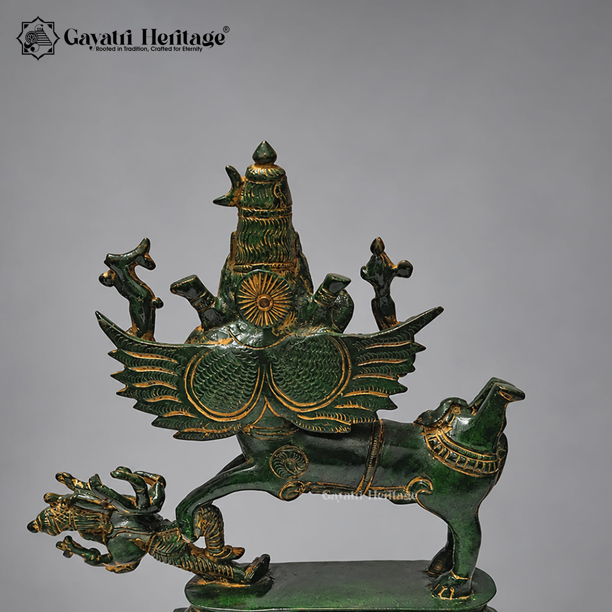 Brass Sharabeshwara Statue | Antique Old Green Finish | Sharabha Avatar of Lord Shiva
