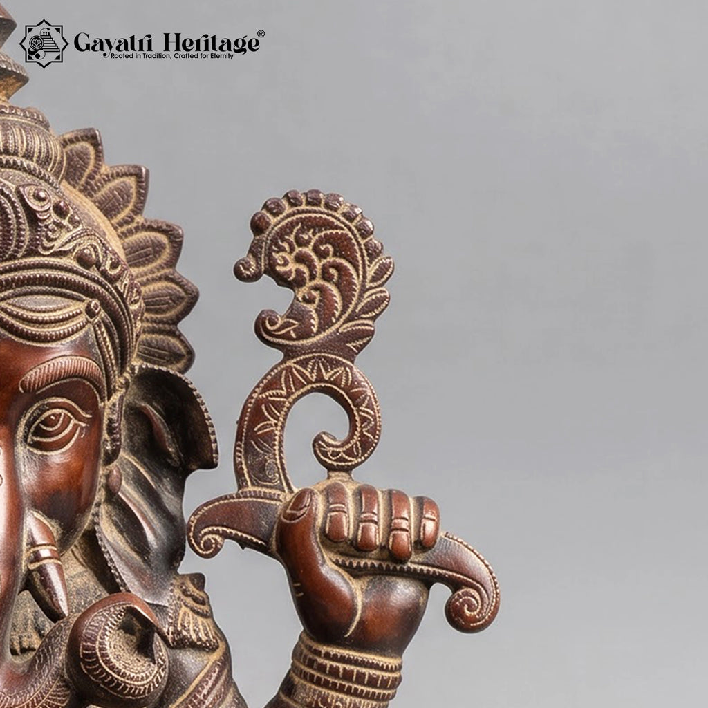 Brass Ganesha Statue | Antique Finish Ganesh Idol Seated on Lotus | 16 Inch Hindu God Home Decor