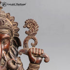 Brass Ganesha Statue | Antique Finish Ganesh Idol Seated on Lotus | 16 Inch Hindu God Home Decor