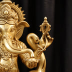 Brass Ganesha Statue with Mushak Mouse & Laddoo Bowl – Handcrafted Ganpati Idol for Home Mandir & Pooja Decor