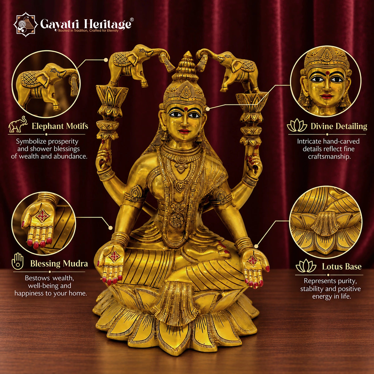 Brass Gaja Lakshmi Statue, 24 inch, handcrafted by Gayatri Heritage