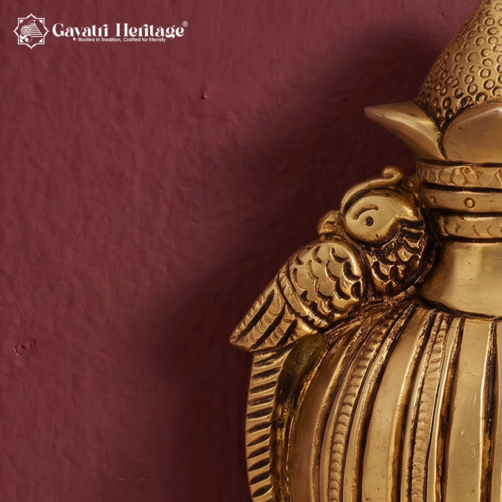 Brass Wall Hanging Kalash with Peacock | Traditional Pooja Room, Mandir & Entrance Decor