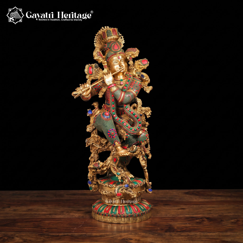 Brass Krishna Playing Flute – Divine Musical Elegance | Gayatri Heritage