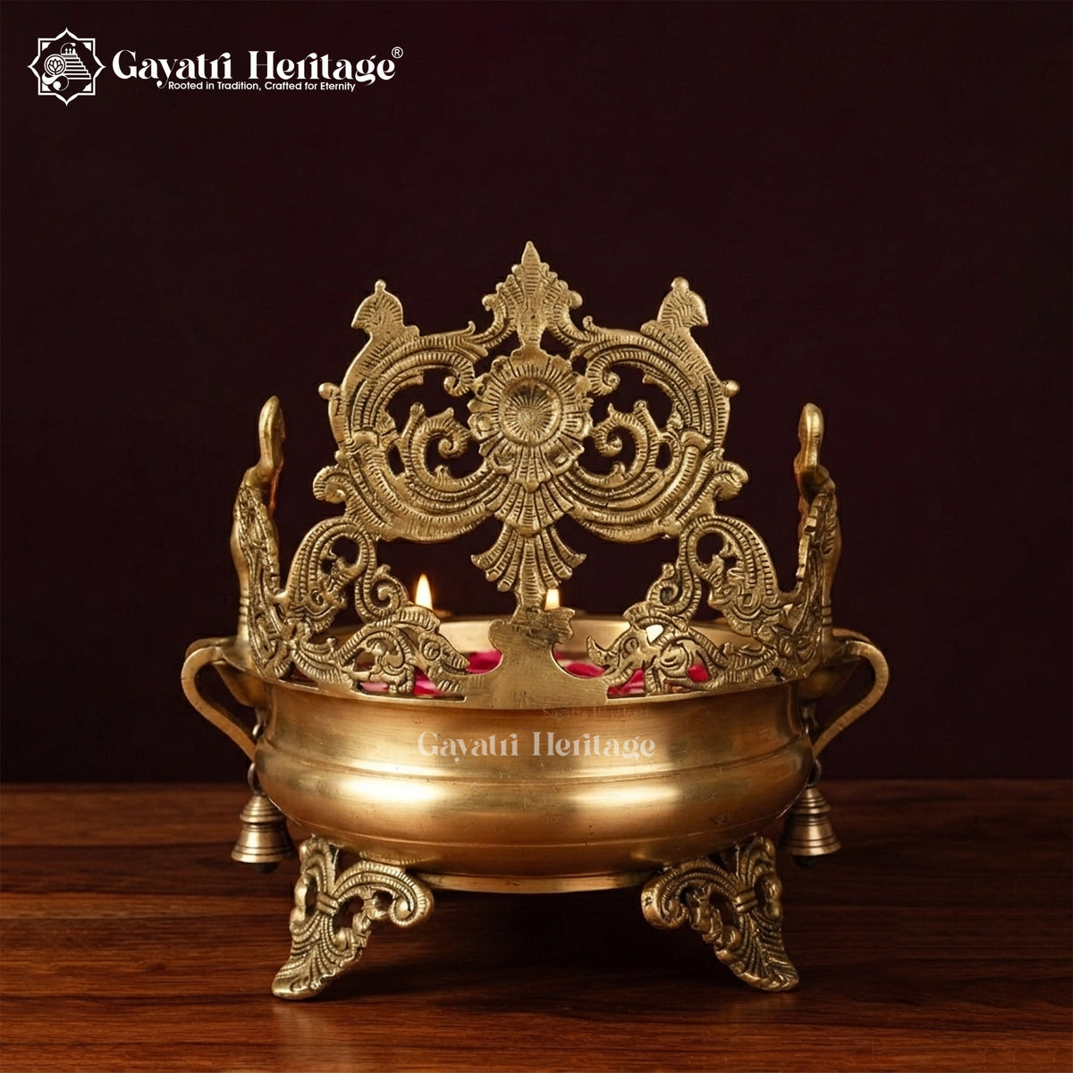 Brass Urli with Diya and Bells – Elegant Traditional Décor | Gayatri Heritage