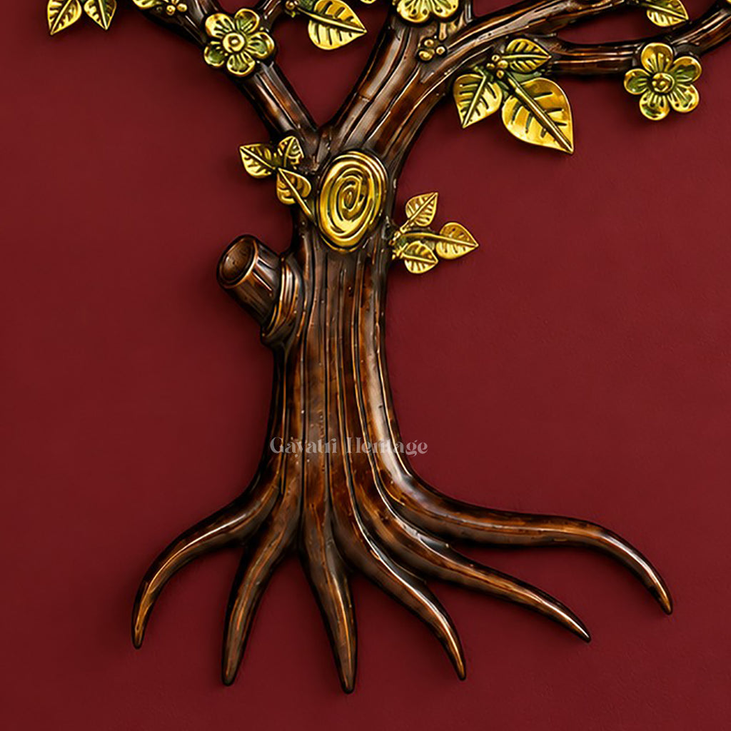 Brass Kalpavriksha Tree of Life Wall Art | Brown Gold Finish Hanging Sculpture | Handmade Living Room Decor