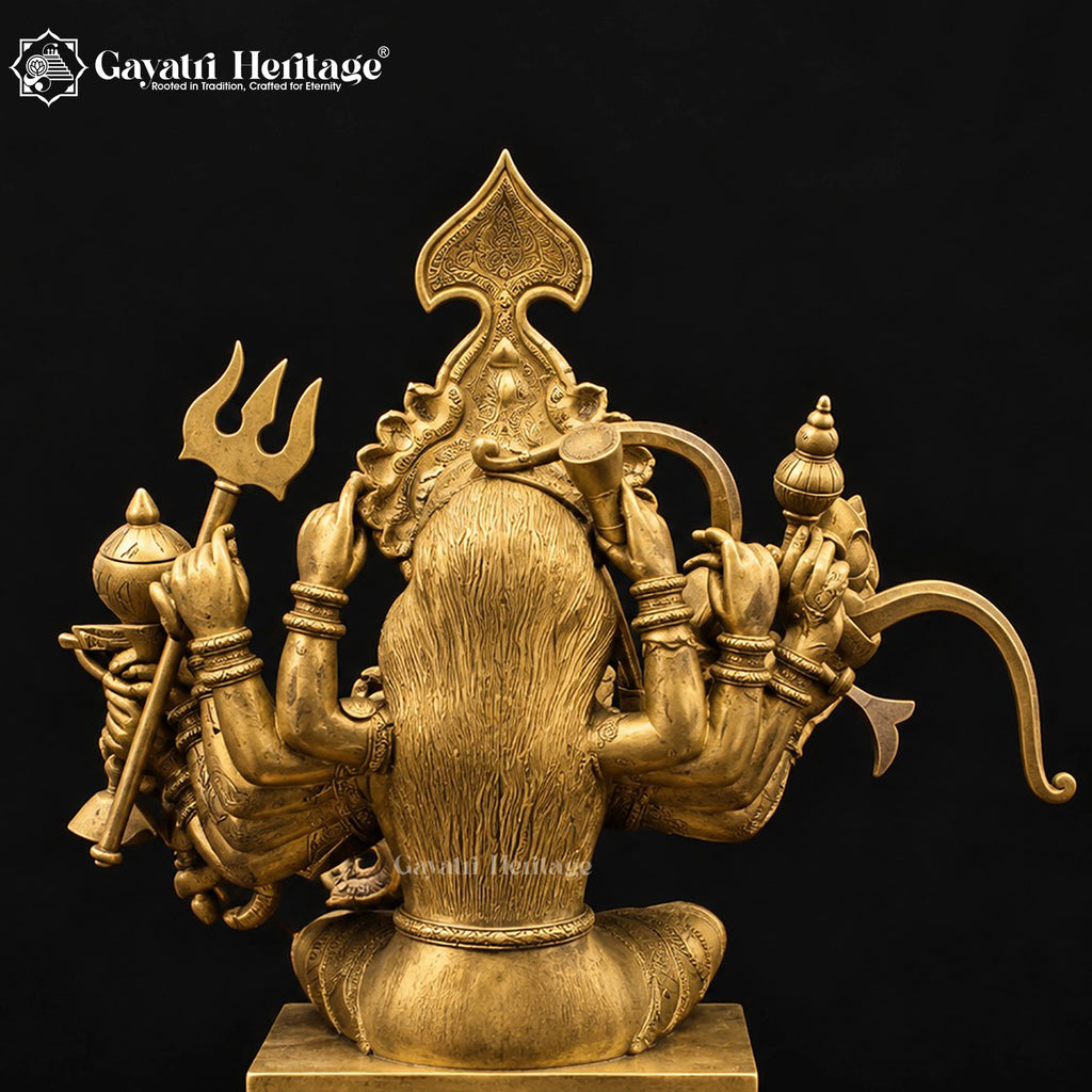 18-Handed Brass Durga Maa Statue | 24 Inch Mahishasura Mardini Goddess Idol | Handcrafted Hindu Temple Decor