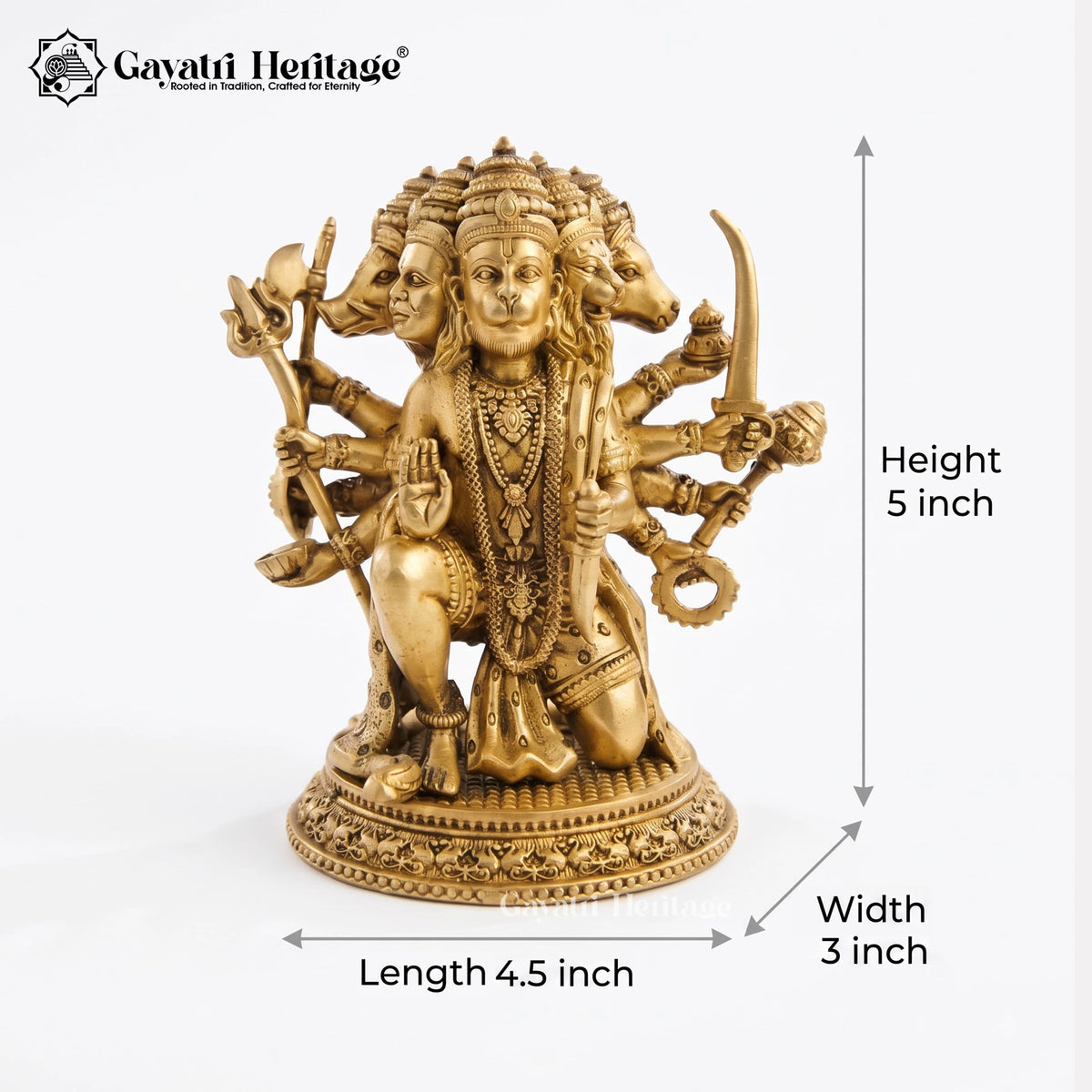 Brass Panchmukhi Hanuman Idol | Five-Faced Bajrangbali Statue | Pooja Room & Home Temple Decor