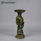 Brass Buddha Candle Holder | Antique Green Finish | Handcrafted Buddhist Figurine & Home Decor