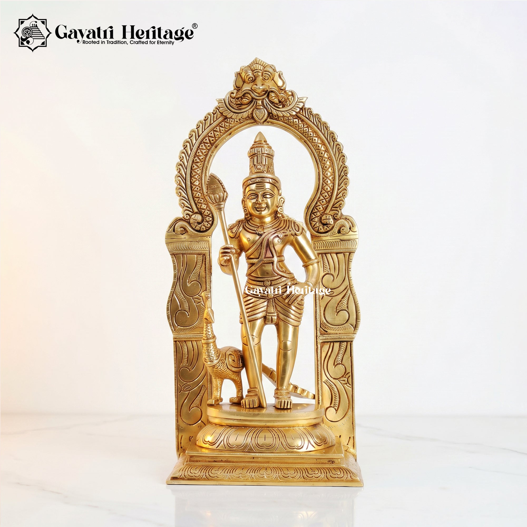 Brass Murugan Statue with Prabhavali | 17 Inch  Lord Kartikeya Idol |Gayatri Heritage