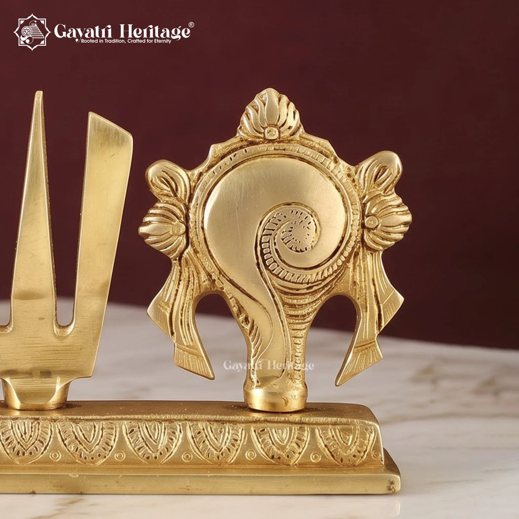 Brass Shankh Chakra Namam Set | Vishnu Emblem Wall Decor | Handmade Pooja Accent