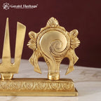 Brass Shankh Chakra Namam Set | Vishnu Emblem Wall Decor | Handmade Pooja Accent