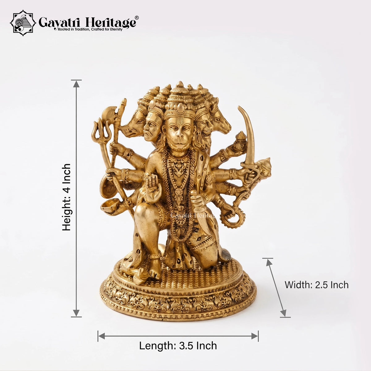 Brass Panchmukhi Anjaneya Statue | Five-Faced Bajrangbali Idol | Handcrafted Hanuman Murti | Vastu & Pooja Decor