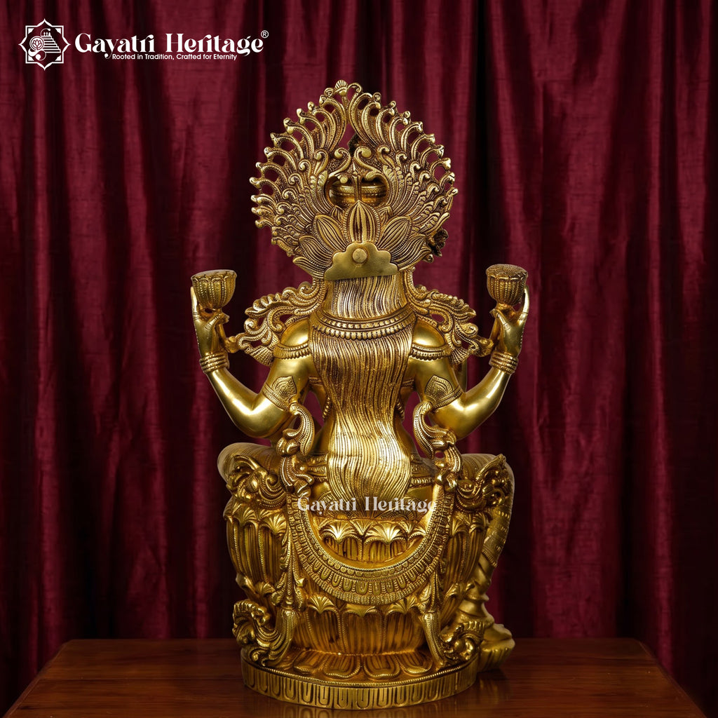 Brass Lakshmi Statue | Antique Gold Four-Armed Goddess Sculpture for Home Temple Decor