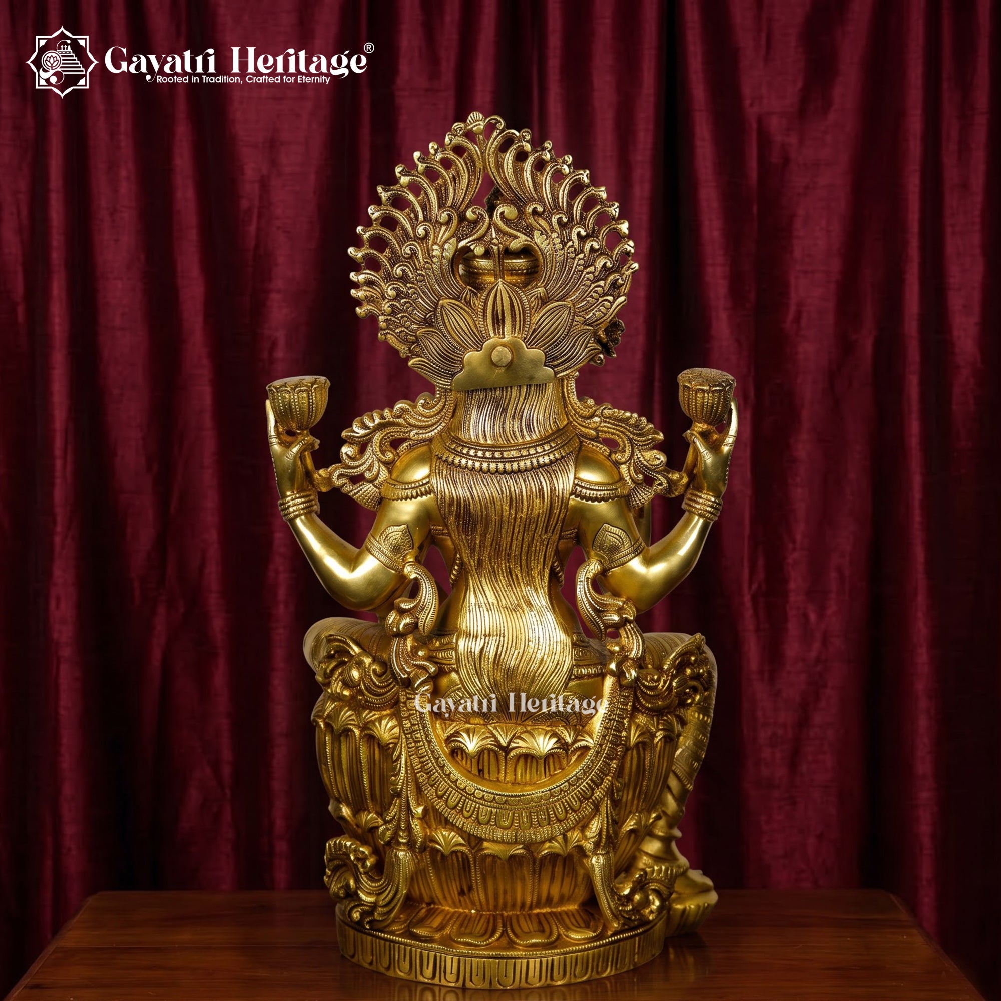 Brass Lakshmi Statue | Antique Gold Four-Armed Goddess Sculpture for Home Temple Decor