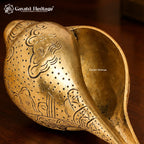 Brass Ganesha Shankh – Engraved Lord Ganesh Conch Shell for Pooja & Temple Decor