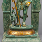 Brass Murugan Idol with Vel & Peacock | Antique Green Patina Kartikeya Statue with Kirtimukha Arch